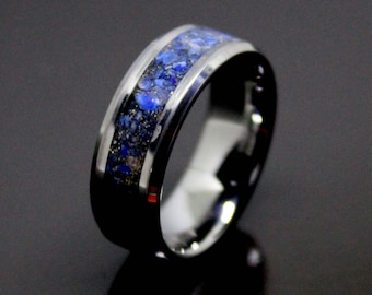 Bague lapis lazuli sur anneau de tungstène