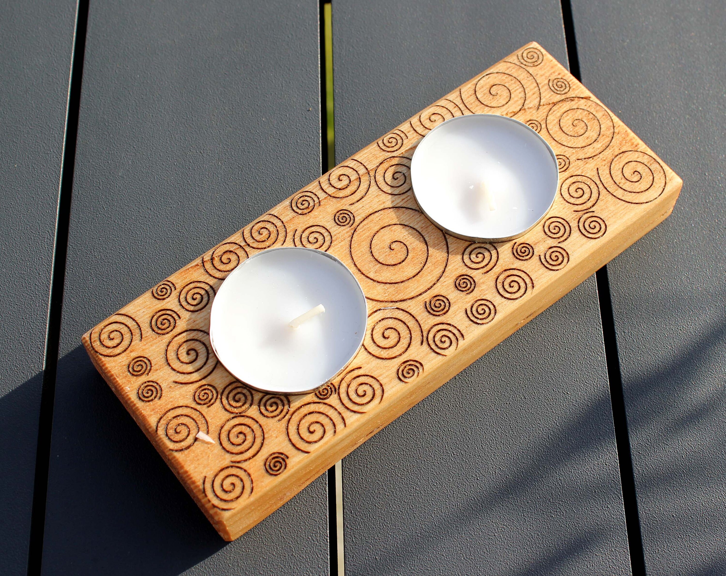 Porte Bougie Bougeoir en Bois Gravé