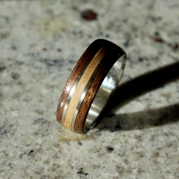 Walnut wood ring on silver ring 925