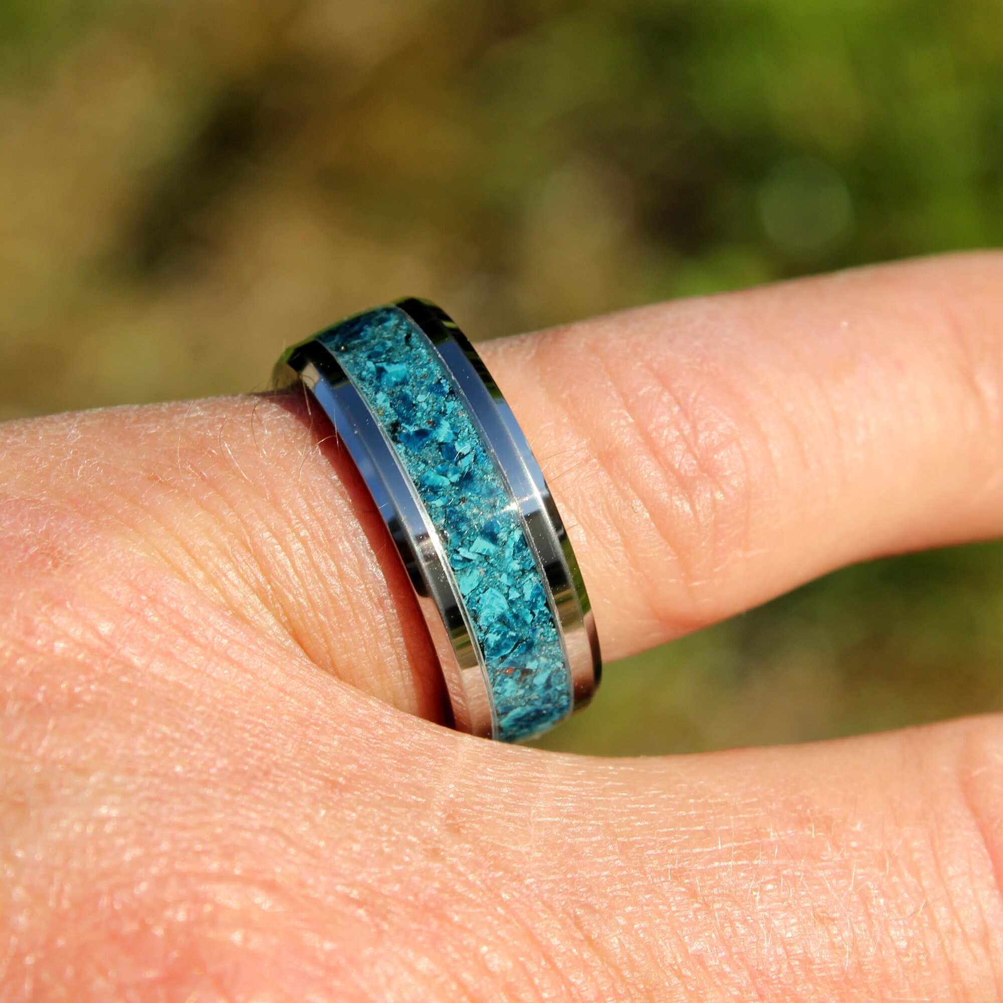 Quantum turquoise ring on tungsten ring Etsy