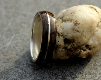 Bague bois de Wengé sur anneau d'argent 925