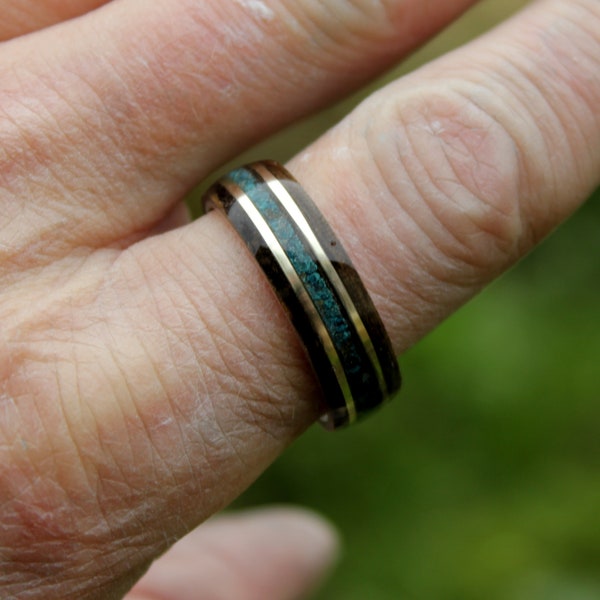 Bague d'ébène royal et turquoise sur anneau d'argent 925