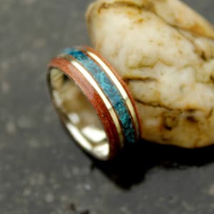 Mahogany and turquoise ring on 925 silver ring