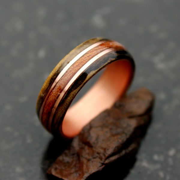 Royal ebony and mahogany wooden ring on copper ring