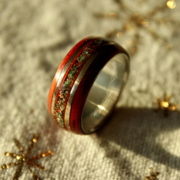 Padauck wood and amazonite stone ring on 925 silver ring