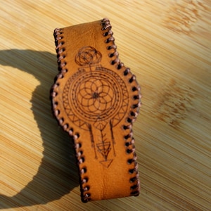 Flower of life engraved leather bracelet