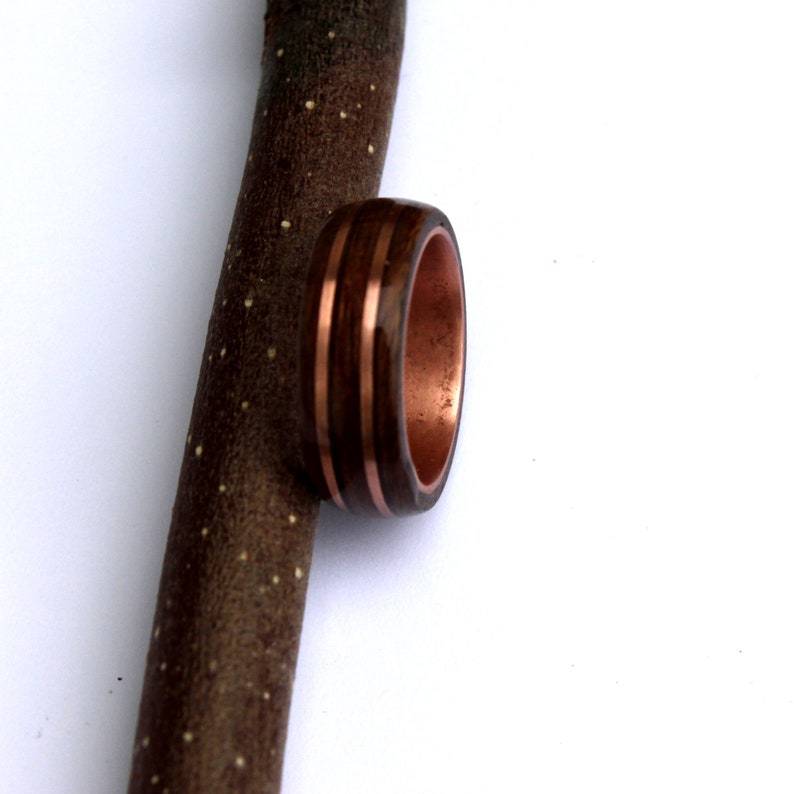 Rosewood and mahogany ring on copper ring