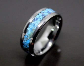 Fox Turquoise Stone Ring on Tungsten Ring