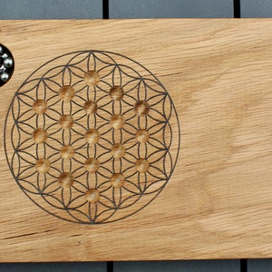 Juego de solitario en Flor de la Vida grabado en madera