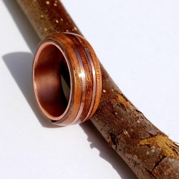 Bague bois d'eucalyptus et acajou sur anneau de cuivre