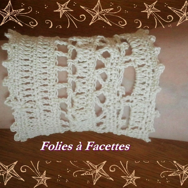 Bracelet au crochet manchette au crochet en coton fin,  manchette de mariage, bracelet femme coton