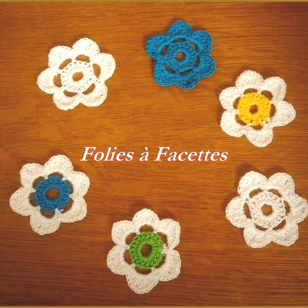 Fleurs  au crochet, fleurs mélangées en coton, appliqué au crochet, accessoire à coudre