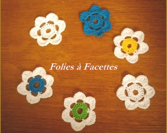 Fleurs  au crochet, fleurs mélangées en coton, appliqué au crochet, accessoire à coudre