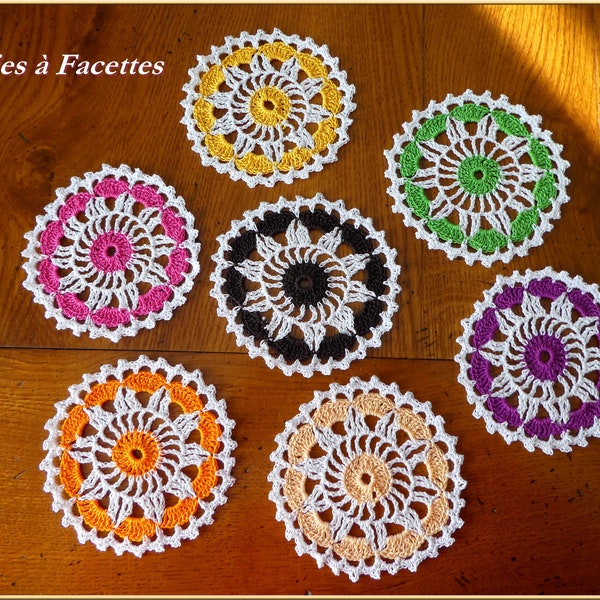 Mandala au crochet, napperons au crochet, dessous de verre au crochet, ronds colorés au crochet, décoration, attrape rêves