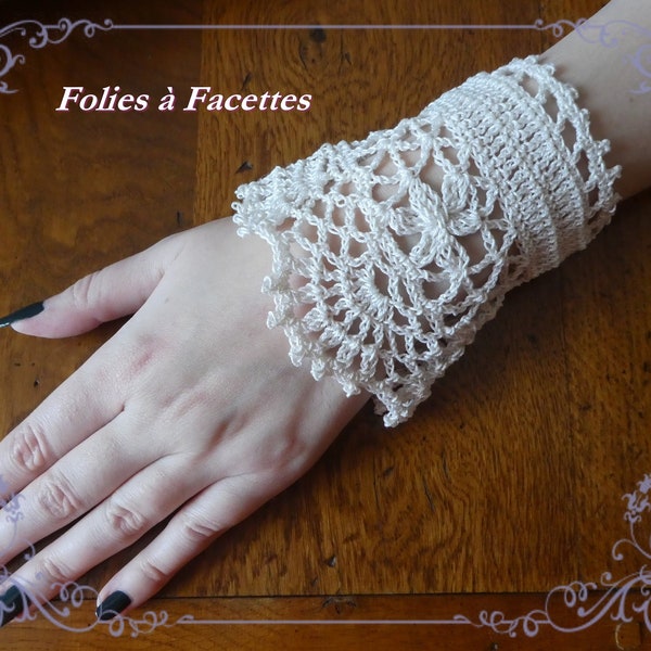 crochet lace cuffs, romantic cotton crochet mittens, wedding cuff