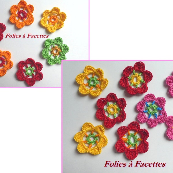 Fleurs au crochet en coton, fleurs colorées au crochet, lot de fleurs au crochet , fleurs appliques