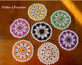 Mandala au crochet, napperons au crochet, dessous de verre au crochet, ronds colorés au crochet, décoration, attrape rêves