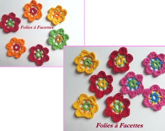 Fleurs au crochet en coton, fleurs colorées au crochet, lot de fleurs au crochet , fleurs appliques