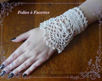 manchettes dentelle au crochet, mitaines romantiques au crochet en coton, manchette mariage