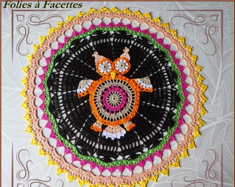 Napperon style mandala au crochet  napperon mandala hibou coloré au crochet  napperon attrape -reves, décoration intérieure