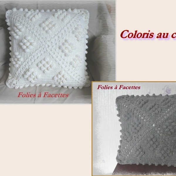 Housse de coussin au crochet, housse de coussin écru ou gris au crochet, décoration