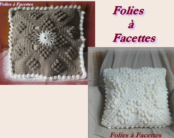 Housse de coussin carré au crochet, housse de coussin écru ou café au crochet, décoration