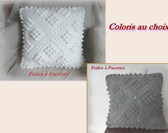 Housse de coussin au crochet, housse de coussin écru ou gris au crochet, décoration