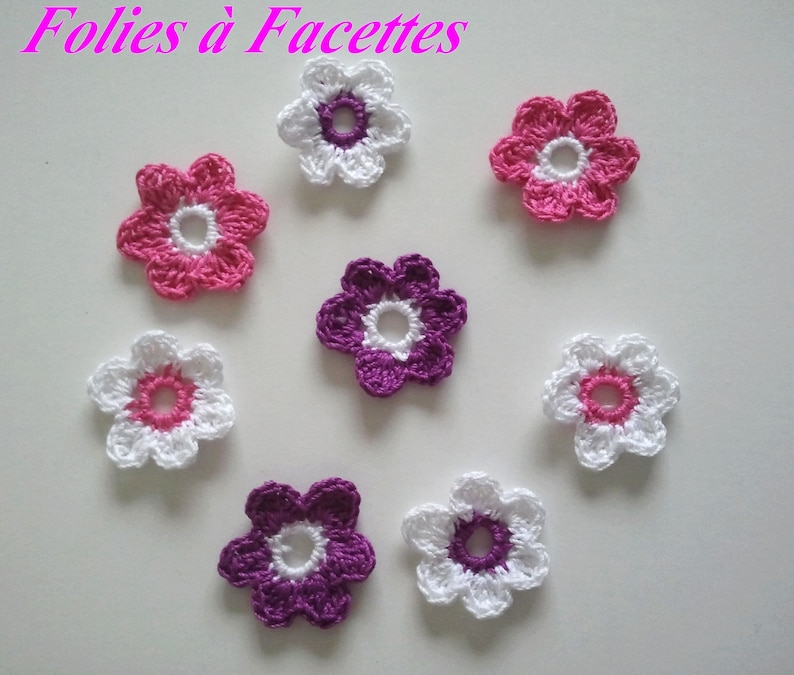 Cotton crochet flowers, assorted colored crochet flowers, lot of crochet flowers, applique flowers, scrapbooking fushia violet