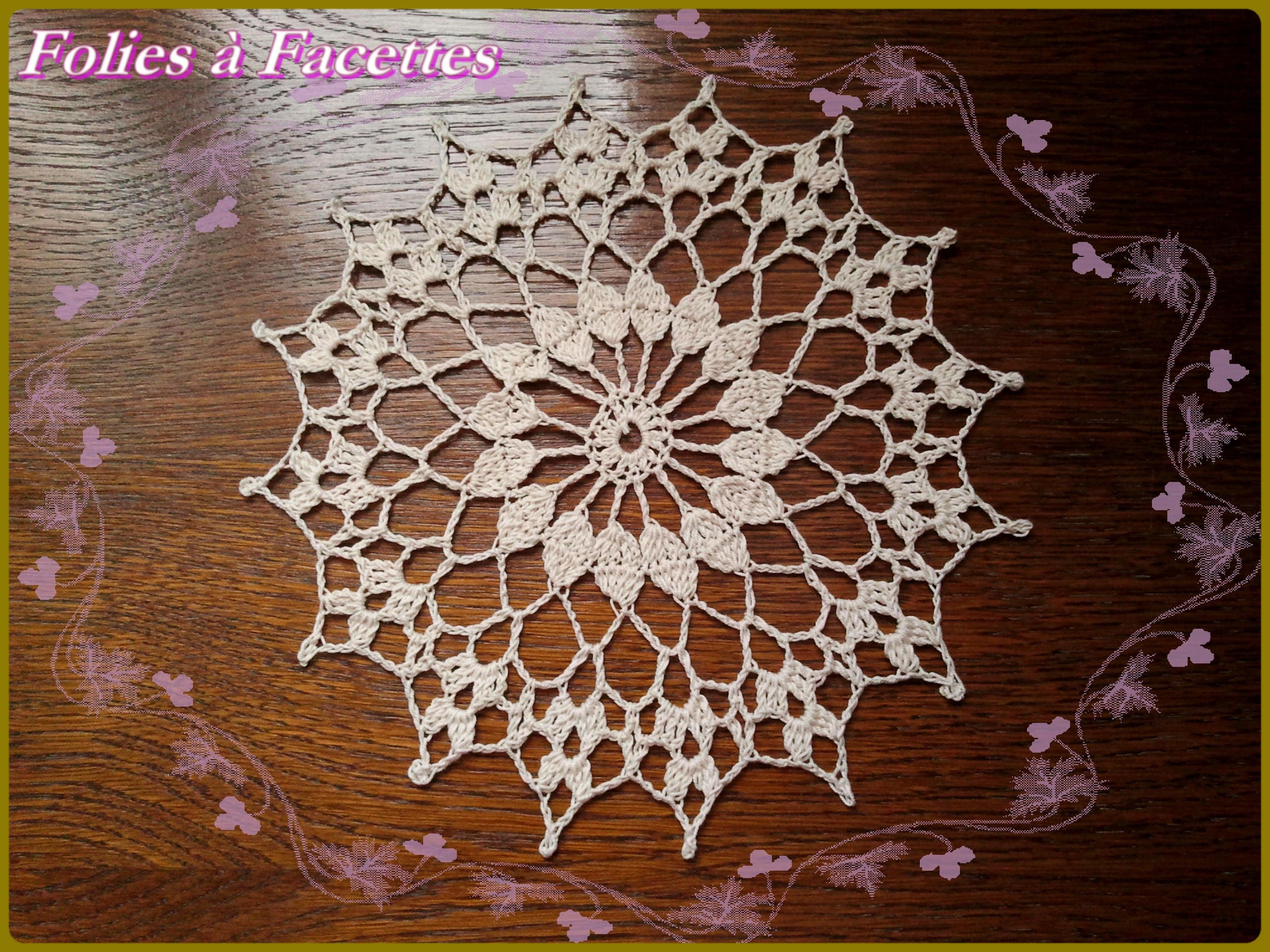 Napperon Rond, Dessous de Verre, Rosace Écru Au Crochet en Coton