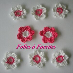 Cotton crochet flowers, assorted colored crochet flowers, lot of crochet flowers, applique flowers, scrapbooking blanc et fushia