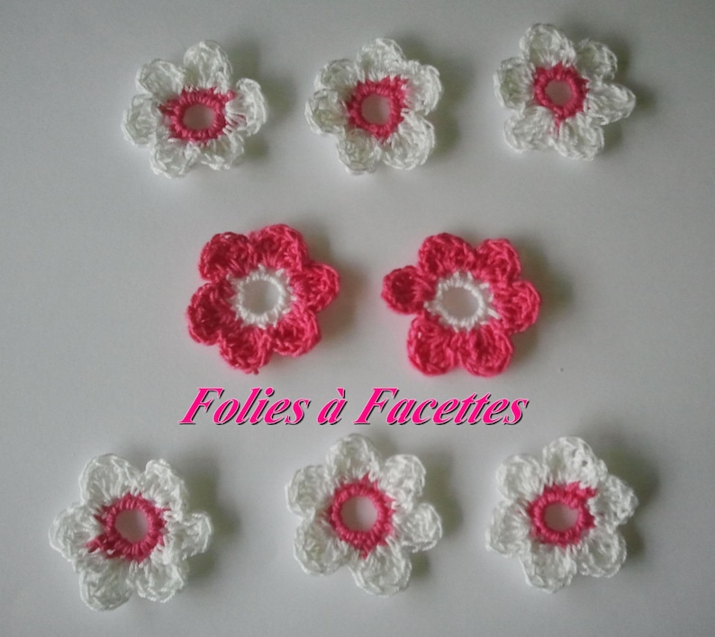 Cotton crochet flowers, assorted colored crochet flowers, lot of crochet flowers, applique flowers, scrapbooking blanc et fushia