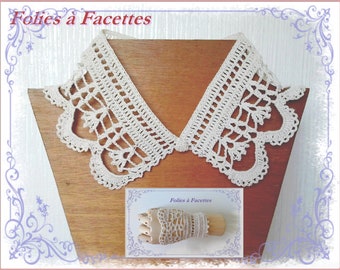 Lace collar and crochet cuffs, crochet peter pan collar and matching cuffs, romantic crochet cuffs collar, crochet collar