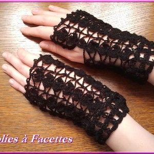 Mitaines courtes au crochet, mitaines dentelle noire en coton, mitaines femme, mitaines cérémonie image 3