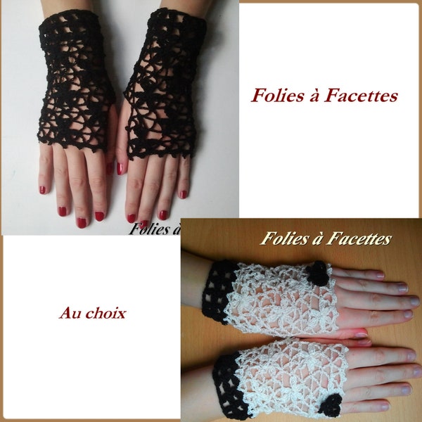 Mitaines dentelle de fleurs en coton au crochet, mitaines noire au crochet, mitaines dentelle, mitaines cérémonie, accessoire femme