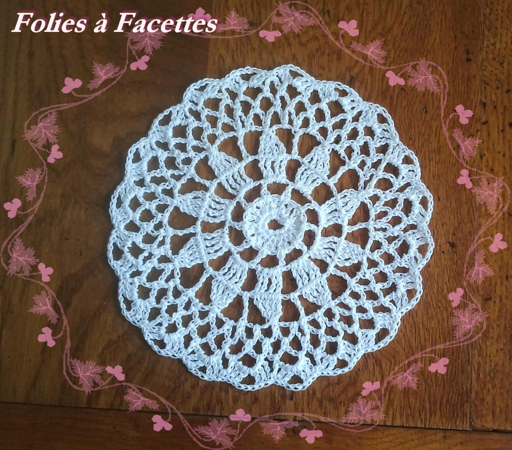 Napperon Rond, Dessous de Verre, en Coton Blanc Au Crochet