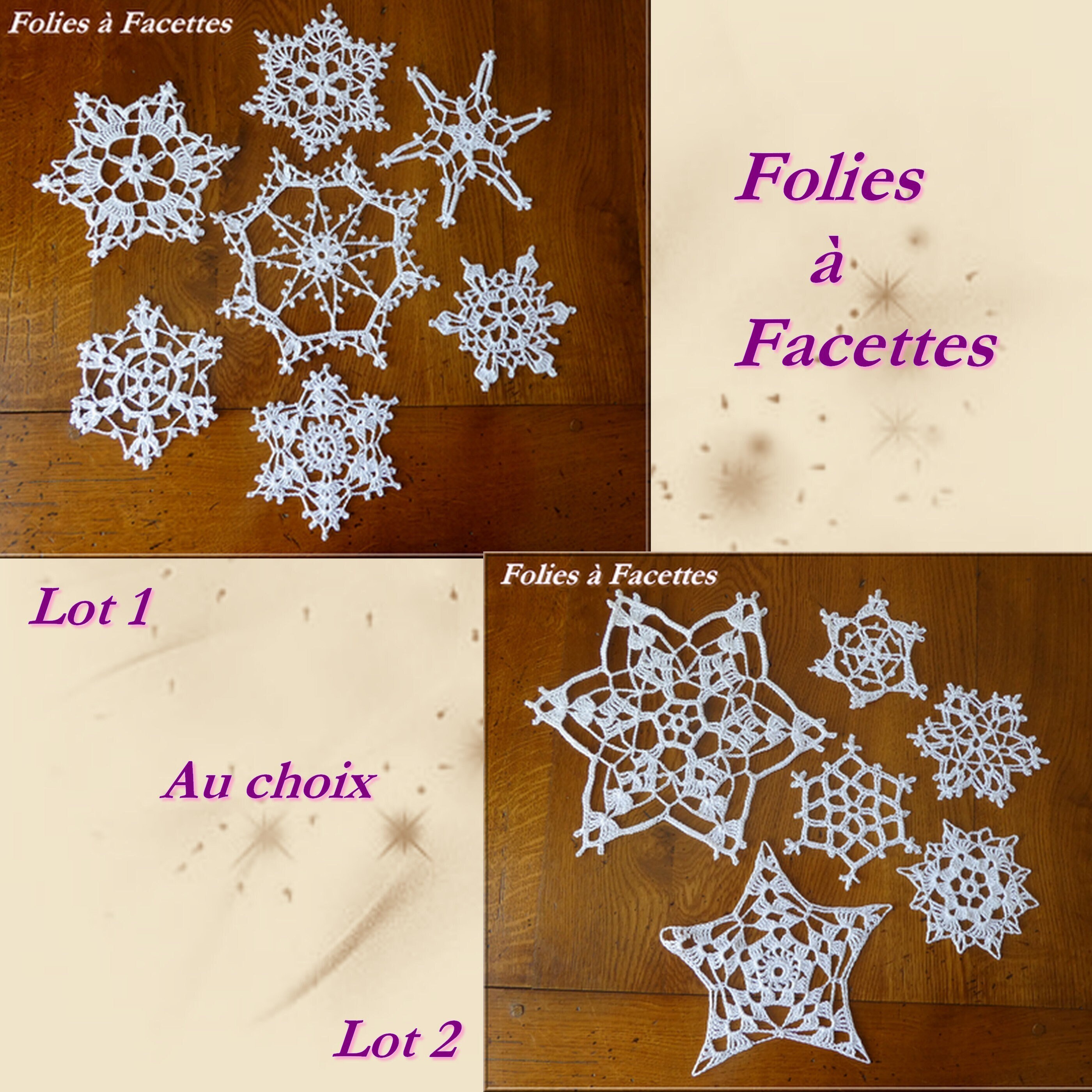 Flocons et Étoiles Au Crochet Par 6, Assortiment Napperons Crochet, , Napperon Pour Attrape-Rêves, D