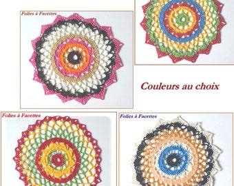 Napperon multicolore au crochet napperon mandala au crochet, napperon bohème, dessous de verre, décoration de table, attrape-rêves,