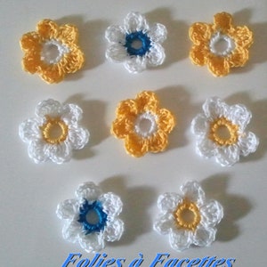 Cotton crochet flowers, assorted colored crochet flowers, lot of crochet flowers, applique flowers, scrapbooking jaune turquoise