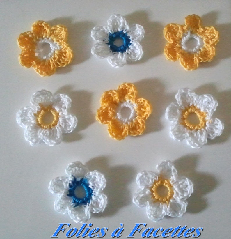 Cotton crochet flowers, assorted colored crochet flowers, lot of crochet flowers, applique flowers, scrapbooking jaune turquoise