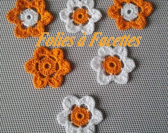 Fleurs au crochet en coton blanc et orange fleurs crochetée pour scrapbooking accessoire mercerie applique au crochet