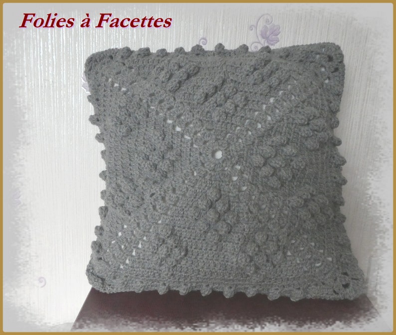 Crochet cushion cover, ecru or gray crochet cushion cover, decoration Gray