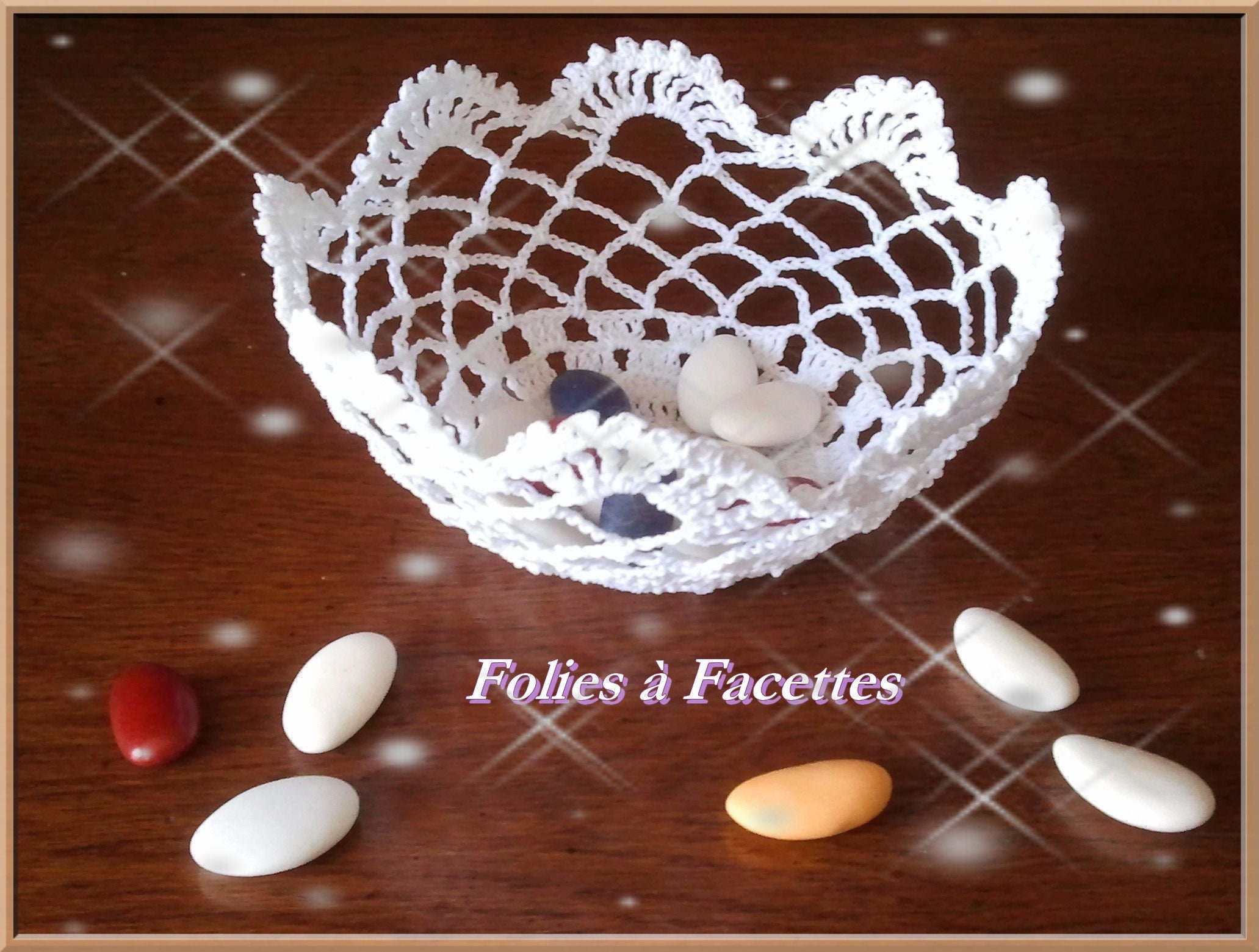 Mariage, Baptème, Communion Corbeille Dentelle Au Crochet en Coton Blanc Crochet