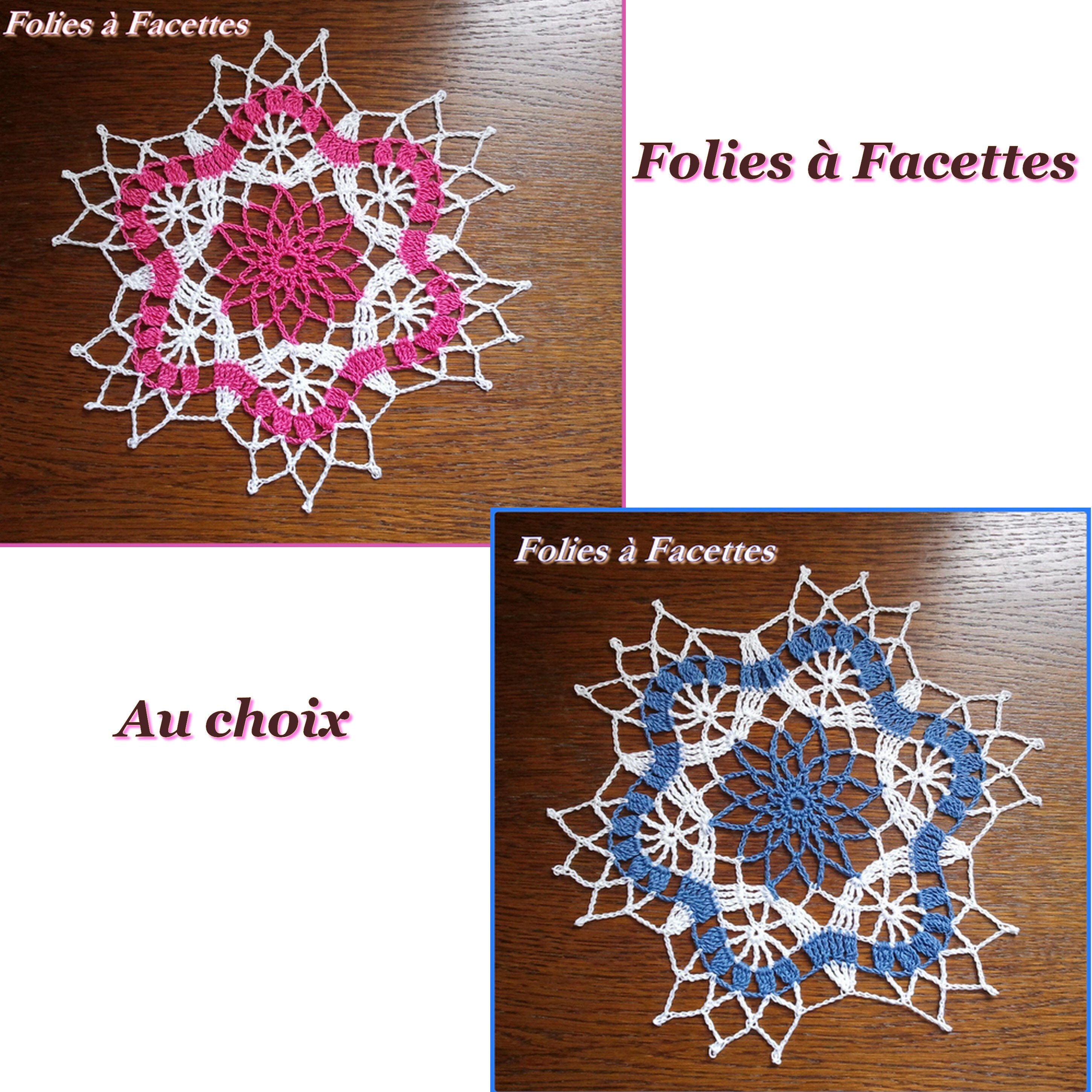 Napperon Rond Au Crochet, Dentelle Blanche et Bleu ou Rose en Coton | 24cm, Attrapes Rêves