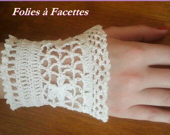 manchette, bracelet romantique au crochet en coton blanc, bracelet mariage, manchette cérémonie, accessoire  cérémonie