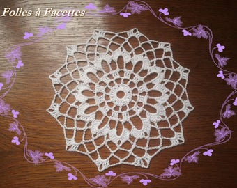 Round placemat, coaster, white cotton crochet lace