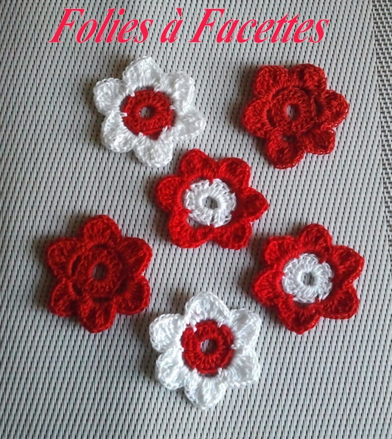 Fleurs blanche et rouge au crochet en coton image 1