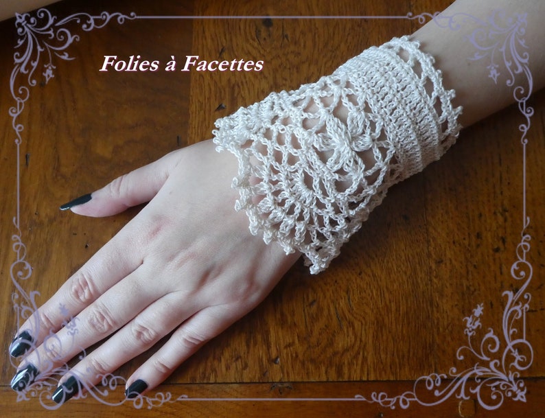 manchettes dentelle au crochet, mitaines romantiques au crochet en coton, manchette mariage image 1