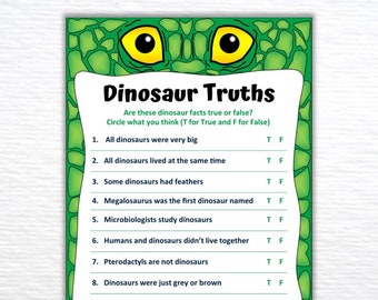 Printable Party Game Dinosaur Trivia True False for Kids Children Friends Fun Party Bags Activities School Simple - DINOSAUR THEME