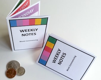 Printable Mini Weekly Notes Booklet | Handbag Size | Bright Red Blue Yellow Green | Digital Instant PDF Download