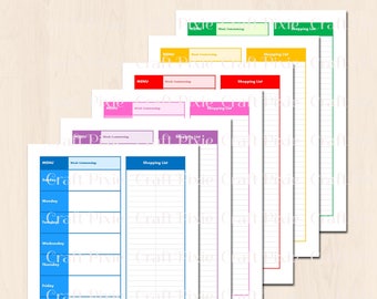 Printable Meal Planner | Handbag Size | Bright in Six Colours | Digital Instant PDF Download